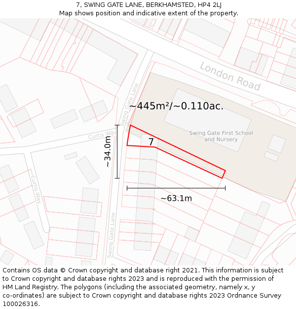 7, SWING GATE LANE, BERKHAMSTED, HP4 2LJ: Plot and title map