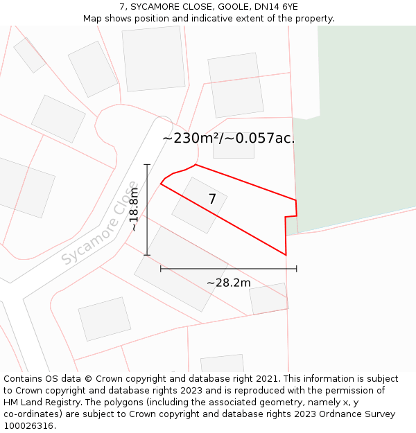 7, SYCAMORE CLOSE, GOOLE, DN14 6YE: Plot and title map