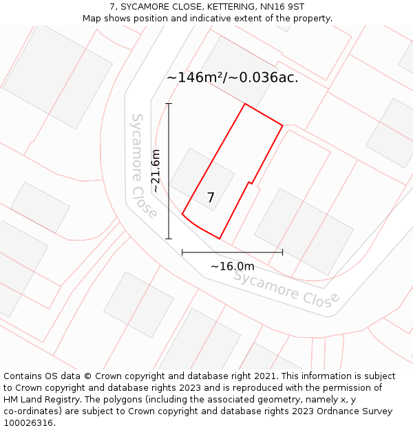 7, SYCAMORE CLOSE, KETTERING, NN16 9ST: Plot and title map