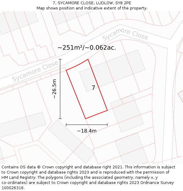 7, SYCAMORE CLOSE, LUDLOW, SY8 2PE: Plot and title map