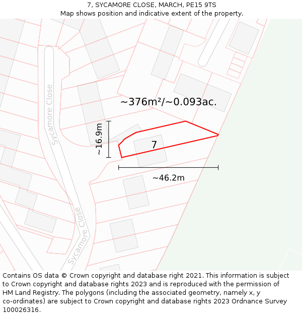 7, SYCAMORE CLOSE, MARCH, PE15 9TS: Plot and title map