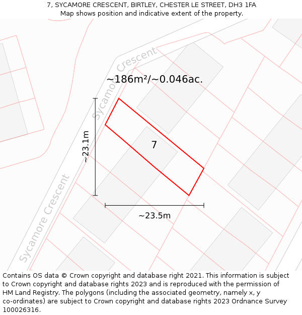 7, SYCAMORE CRESCENT, BIRTLEY, CHESTER LE STREET, DH3 1FA: Plot and title map