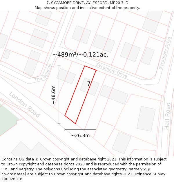 7, SYCAMORE DRIVE, AYLESFORD, ME20 7LD: Plot and title map