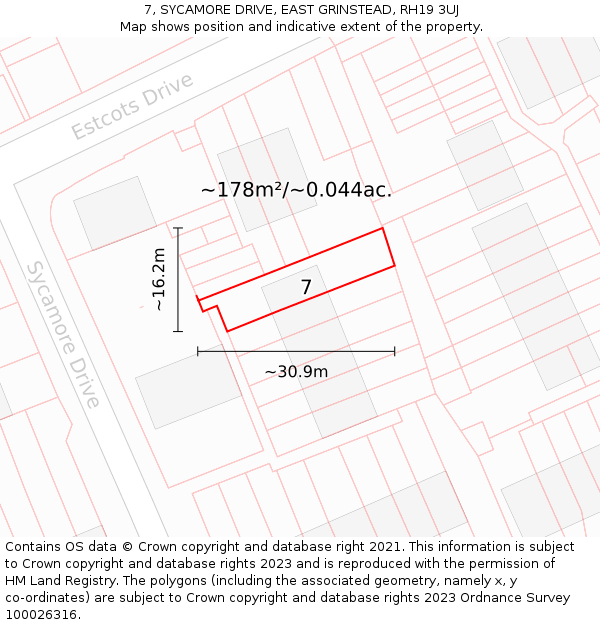 7, SYCAMORE DRIVE, EAST GRINSTEAD, RH19 3UJ: Plot and title map