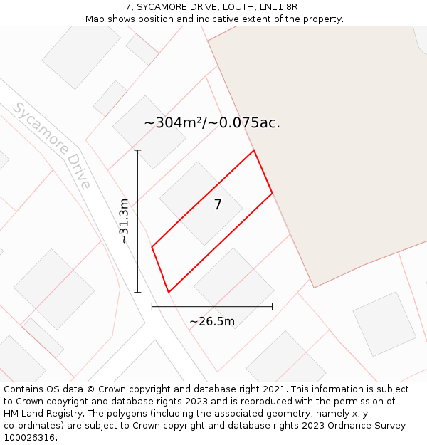 7, SYCAMORE DRIVE, LOUTH, LN11 8RT: Plot and title map