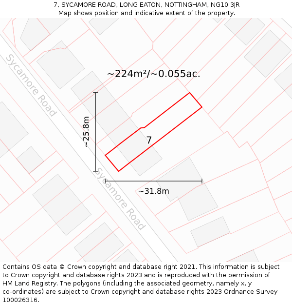 7, SYCAMORE ROAD, LONG EATON, NOTTINGHAM, NG10 3JR: Plot and title map