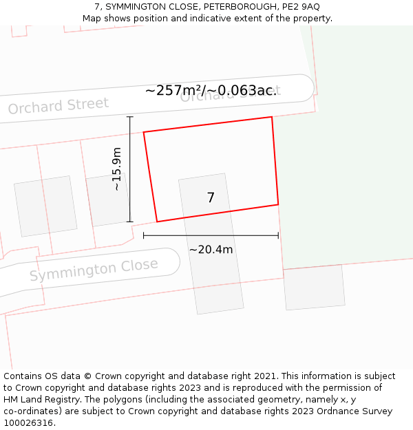 7, SYMMINGTON CLOSE, PETERBOROUGH, PE2 9AQ: Plot and title map