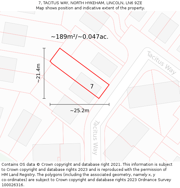 7, TACITUS WAY, NORTH HYKEHAM, LINCOLN, LN6 9ZE: Plot and title map