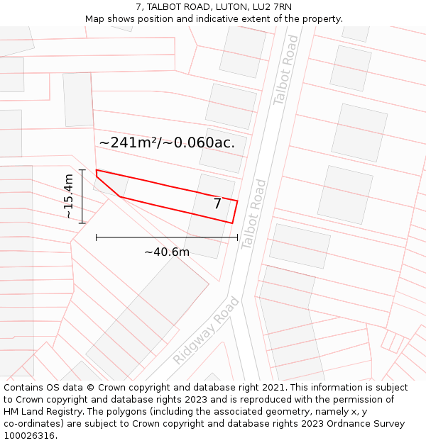 7, TALBOT ROAD, LUTON, LU2 7RN: Plot and title map