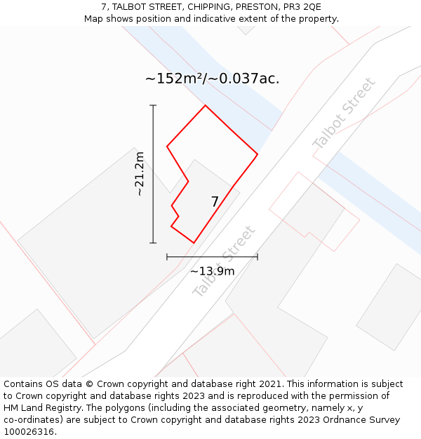 7, TALBOT STREET, CHIPPING, PRESTON, PR3 2QE: Plot and title map