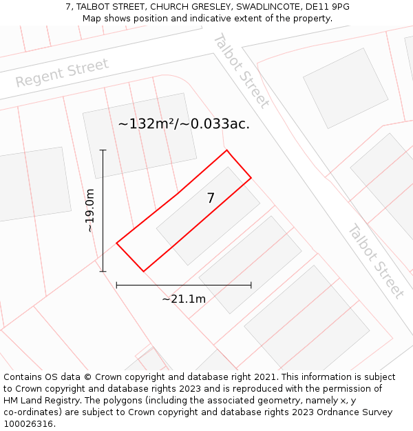 7, TALBOT STREET, CHURCH GRESLEY, SWADLINCOTE, DE11 9PG: Plot and title map