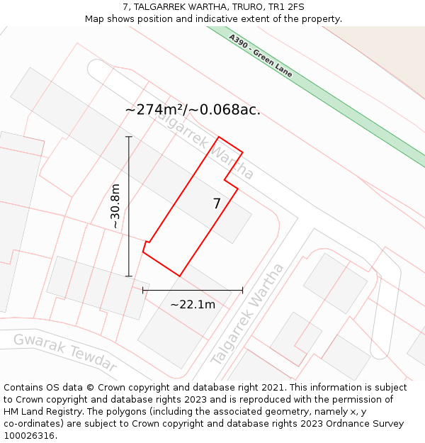 7, TALGARREK WARTHA, TRURO, TR1 2FS: Plot and title map