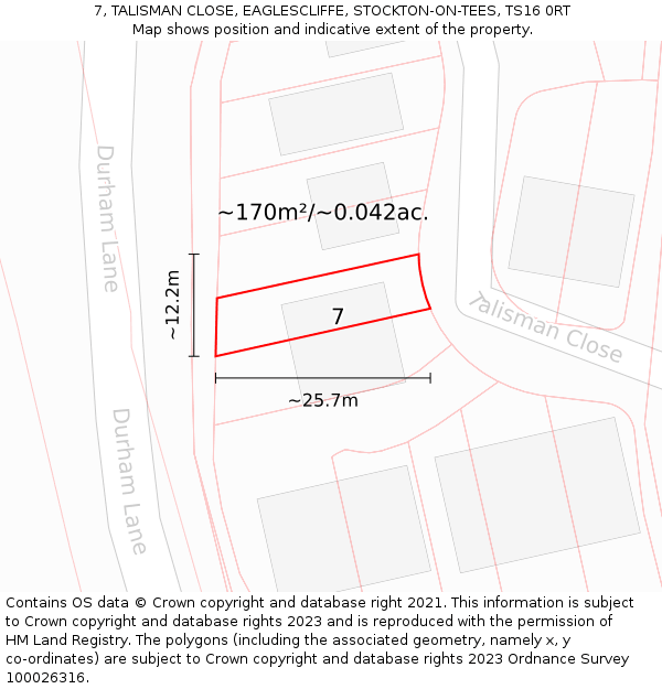 7, TALISMAN CLOSE, EAGLESCLIFFE, STOCKTON-ON-TEES, TS16 0RT: Plot and title map