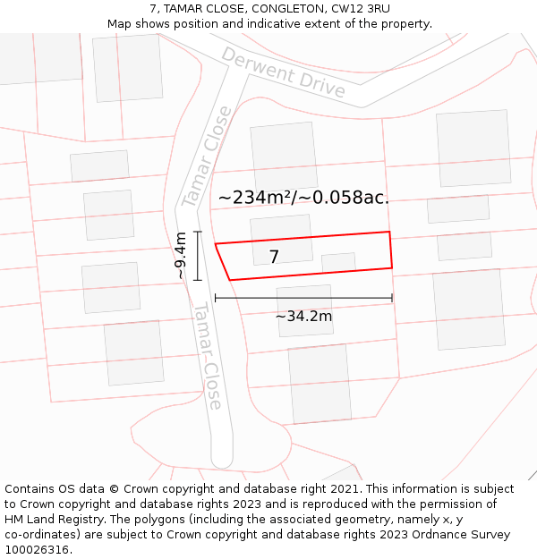 7, TAMAR CLOSE, CONGLETON, CW12 3RU: Plot and title map