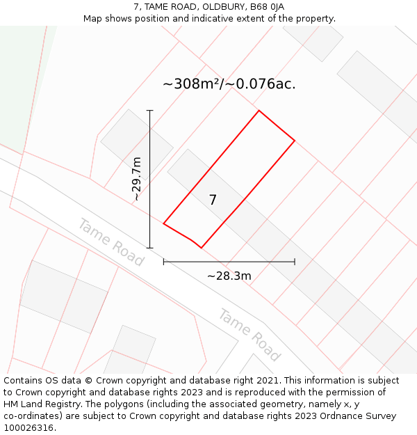 7, TAME ROAD, OLDBURY, B68 0JA: Plot and title map