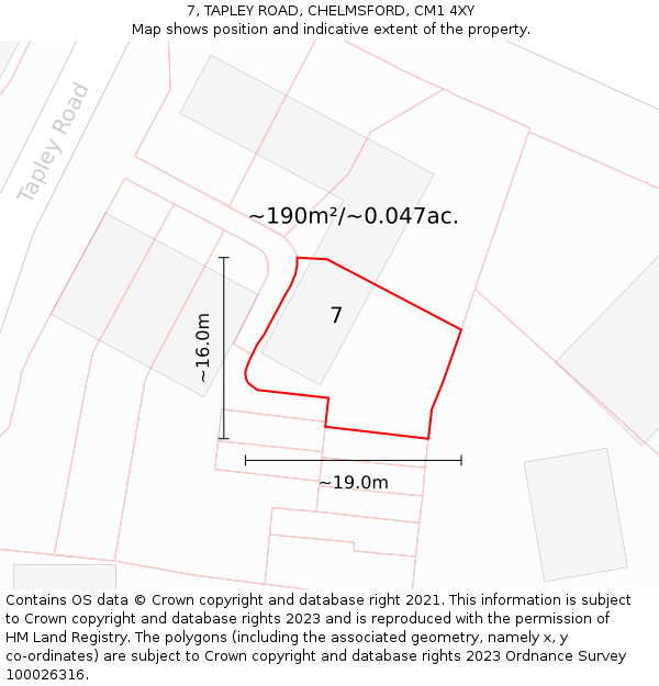 7, TAPLEY ROAD, CHELMSFORD, CM1 4XY: Plot and title map