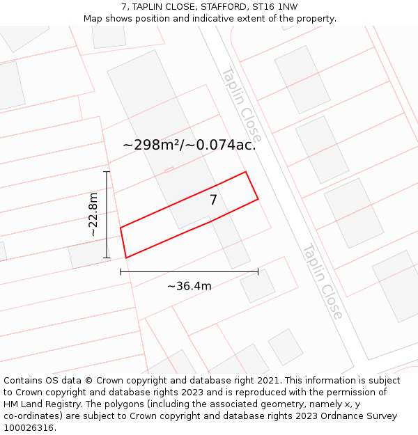 7, TAPLIN CLOSE, STAFFORD, ST16 1NW: Plot and title map
