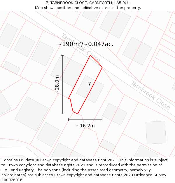 7, TARNBROOK CLOSE, CARNFORTH, LA5 9UL: Plot and title map