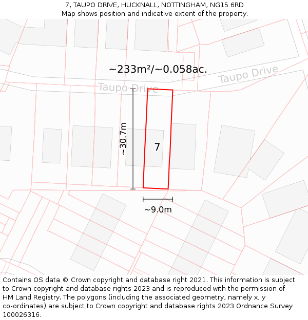 7, TAUPO DRIVE, HUCKNALL, NOTTINGHAM, NG15 6RD: Plot and title map