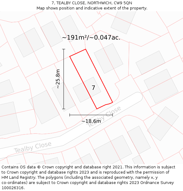 7, TEALBY CLOSE, NORTHWICH, CW9 5QN: Plot and title map