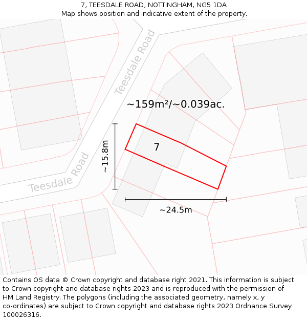7, TEESDALE ROAD, NOTTINGHAM, NG5 1DA: Plot and title map