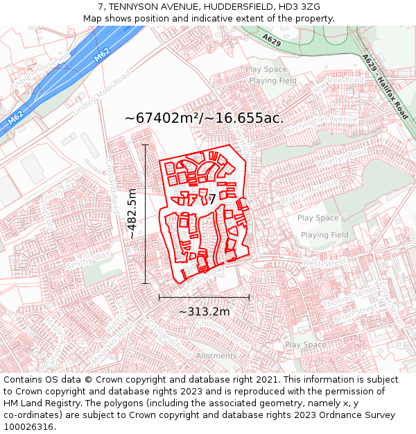7, TENNYSON AVENUE, HUDDERSFIELD, HD3 3ZG: Plot and title map