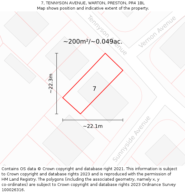 7, TENNYSON AVENUE, WARTON, PRESTON, PR4 1BL: Plot and title map