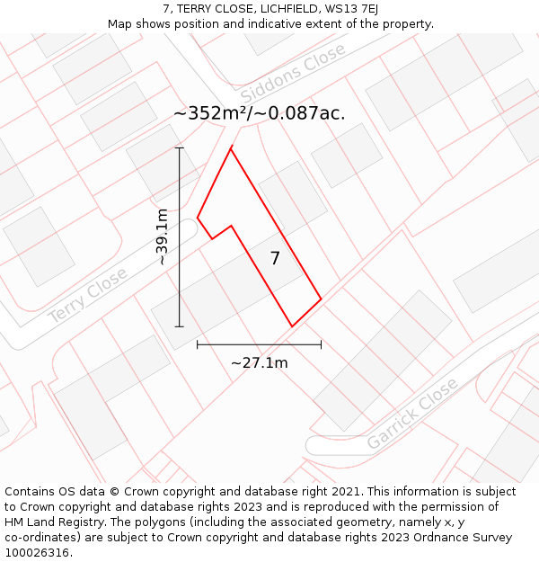 7, TERRY CLOSE, LICHFIELD, WS13 7EJ: Plot and title map
