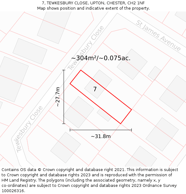 7, TEWKESBURY CLOSE, UPTON, CHESTER, CH2 1NF: Plot and title map