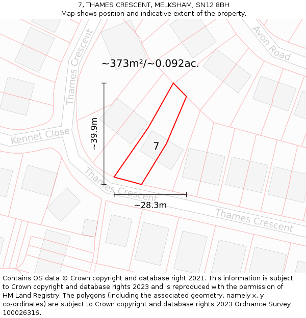 7, THAMES CRESCENT, MELKSHAM, SN12 8BH: Plot and title map