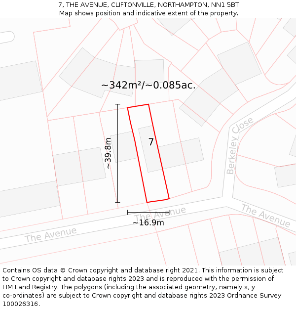 7, THE AVENUE, CLIFTONVILLE, NORTHAMPTON, NN1 5BT: Plot and title map