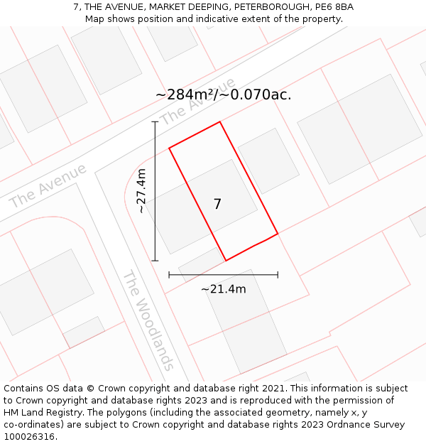 7, THE AVENUE, MARKET DEEPING, PETERBOROUGH, PE6 8BA: Plot and title map