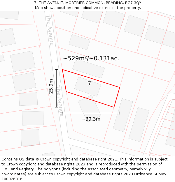 7, THE AVENUE, MORTIMER COMMON, READING, RG7 3QY: Plot and title map