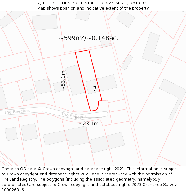 7, THE BEECHES, SOLE STREET, GRAVESEND, DA13 9BT: Plot and title map