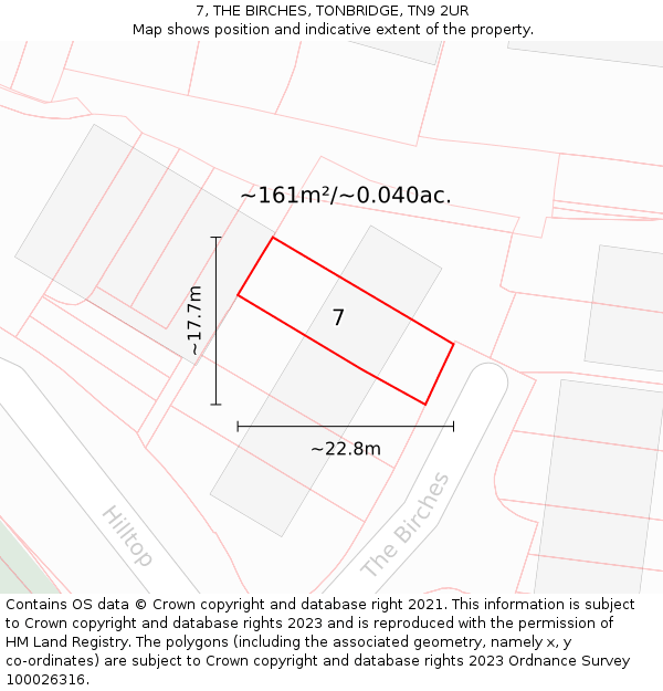 7, THE BIRCHES, TONBRIDGE, TN9 2UR: Plot and title map