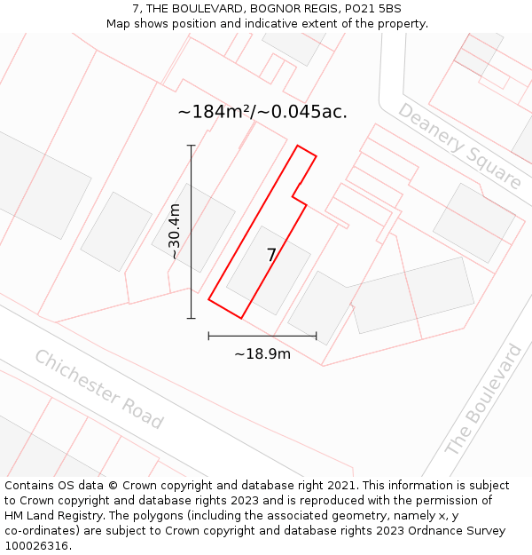 7, THE BOULEVARD, BOGNOR REGIS, PO21 5BS: Plot and title map