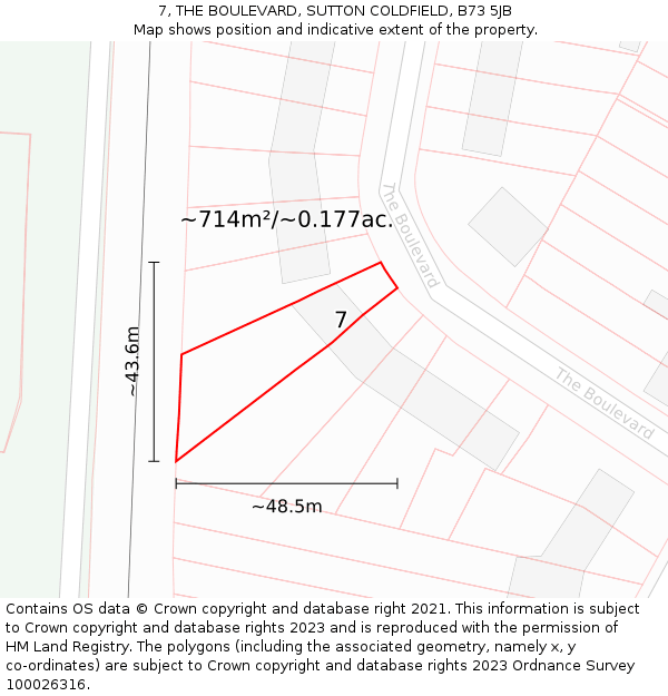 7, THE BOULEVARD, SUTTON COLDFIELD, B73 5JB: Plot and title map
