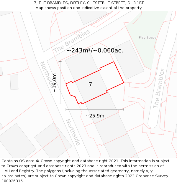 7, THE BRAMBLES, BIRTLEY, CHESTER LE STREET, DH3 1RT: Plot and title map