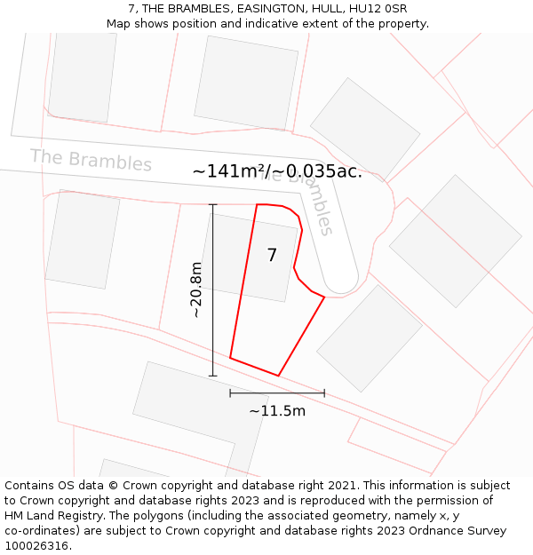 7, THE BRAMBLES, EASINGTON, HULL, HU12 0SR: Plot and title map