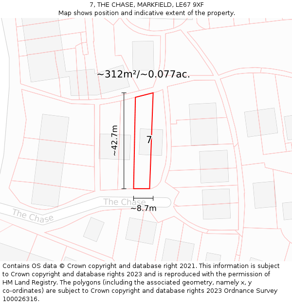 7, THE CHASE, MARKFIELD, LE67 9XF: Plot and title map