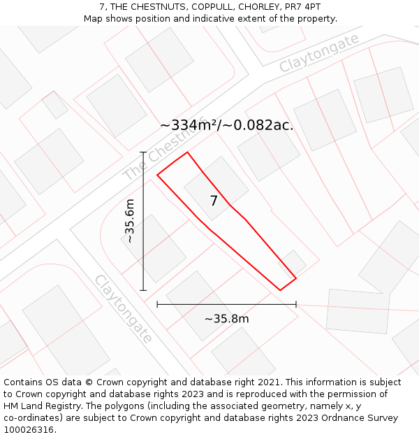 7, THE CHESTNUTS, COPPULL, CHORLEY, PR7 4PT: Plot and title map