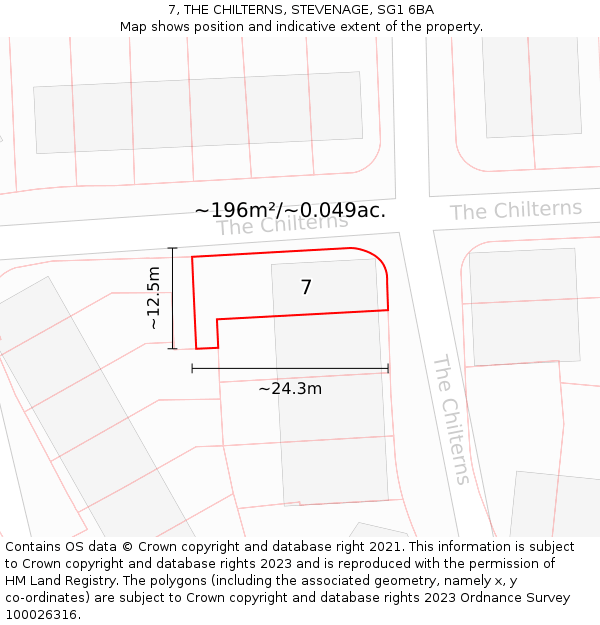 7, THE CHILTERNS, STEVENAGE, SG1 6BA: Plot and title map