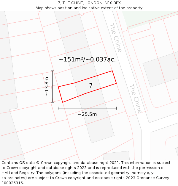 7, THE CHINE, LONDON, N10 3PX: Plot and title map