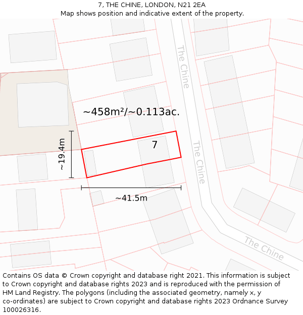 7, THE CHINE, LONDON, N21 2EA: Plot and title map