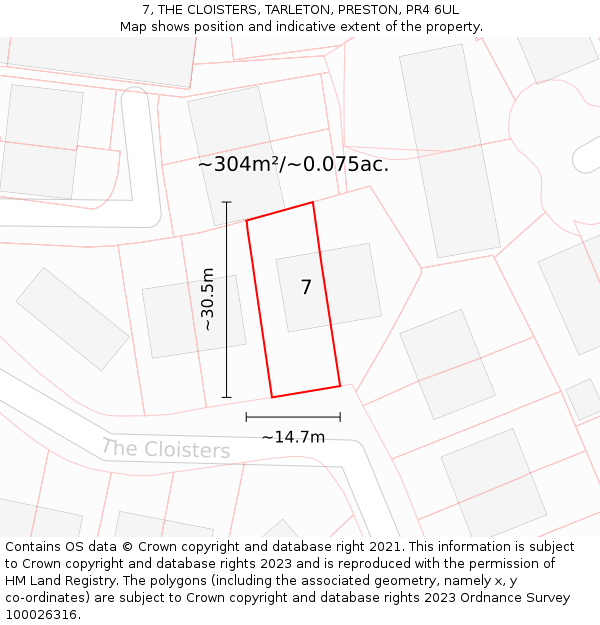 7, THE CLOISTERS, TARLETON, PRESTON, PR4 6UL: Plot and title map