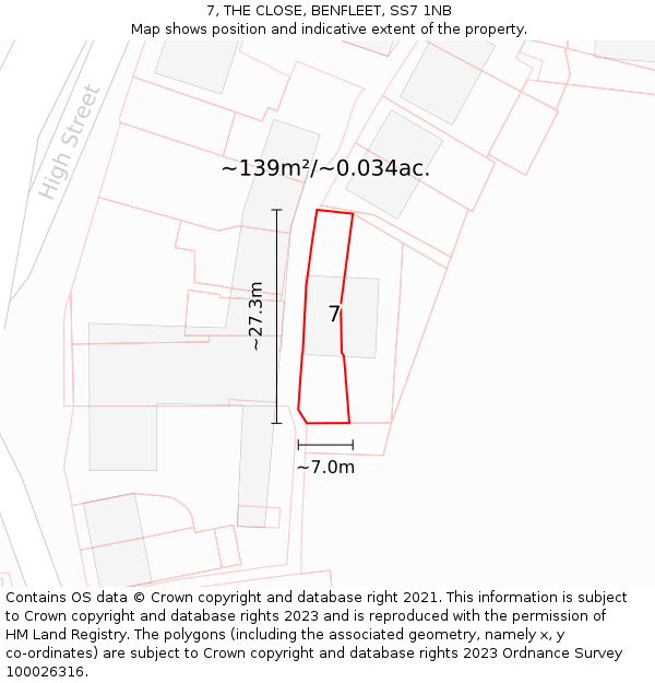 7, THE CLOSE, BENFLEET, SS7 1NB: Plot and title map
