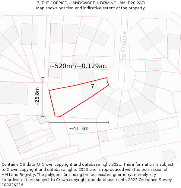 7, THE COPPICE, HANDSWORTH, BIRMINGHAM, B20 2AD: Plot and title map
