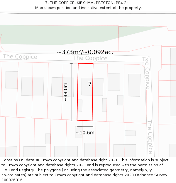 7, THE COPPICE, KIRKHAM, PRESTON, PR4 2HL: Plot and title map