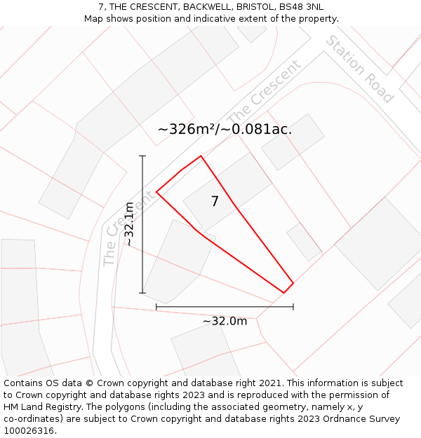 7, THE CRESCENT, BACKWELL, BRISTOL, BS48 3NL: Plot and title map