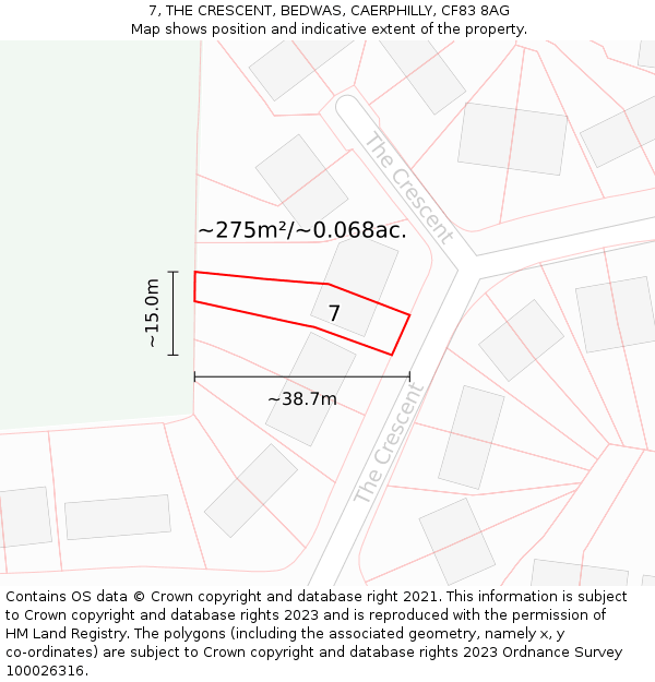 7, THE CRESCENT, BEDWAS, CAERPHILLY, CF83 8AG: Plot and title map